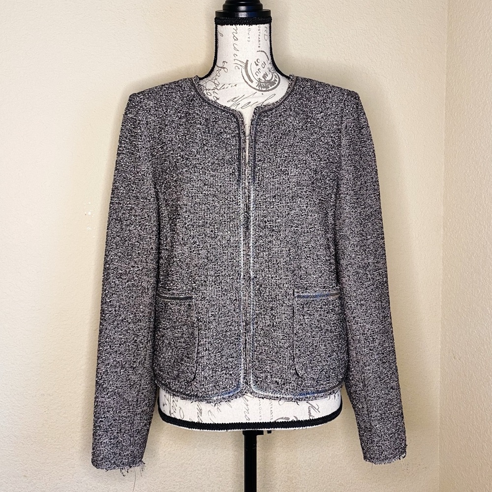 Rebecca Taylor Stretch Tweed Embellished Jacket 12 - Picture 2 of 12